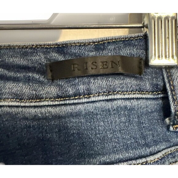 Risen High-Rise Straight Jeans Size 29/9 Blue Denim Raw Hem Frayed Distressed - Picture 6 of 8